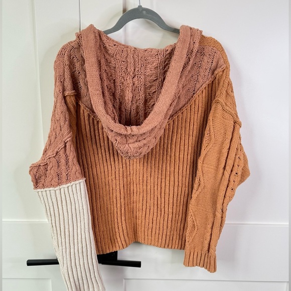 Miss Me Mauve, Light Orange and Cream Cable Knit Cardigan - Picture 5 of 6